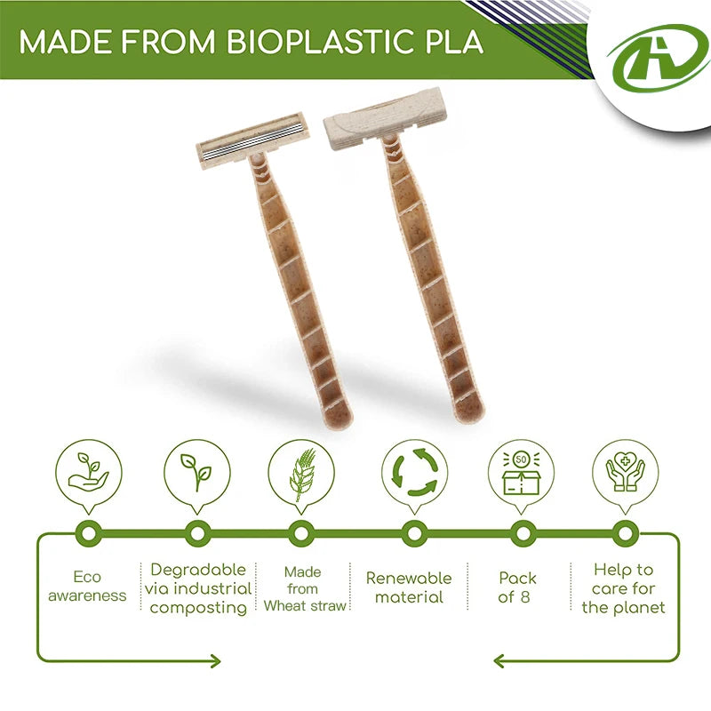 Pack Of 8 Eco Friendly Biodegradable Disposable Razor