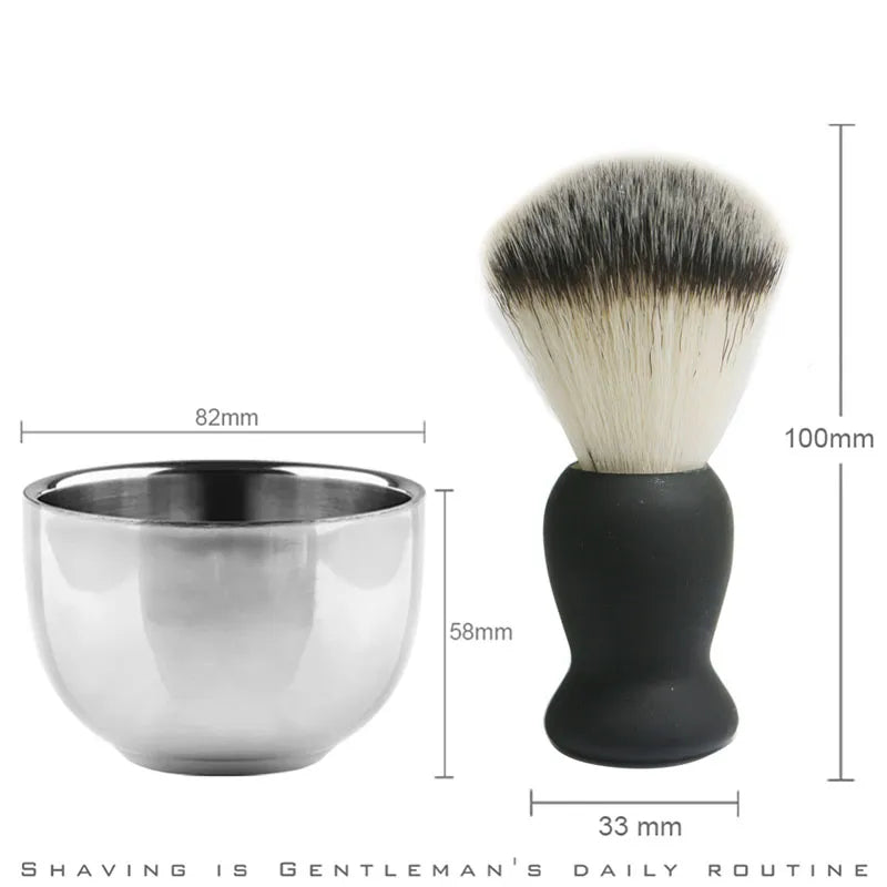 Stainless Steel Men's Beard Shaving Brush Set with Bowl and Stand