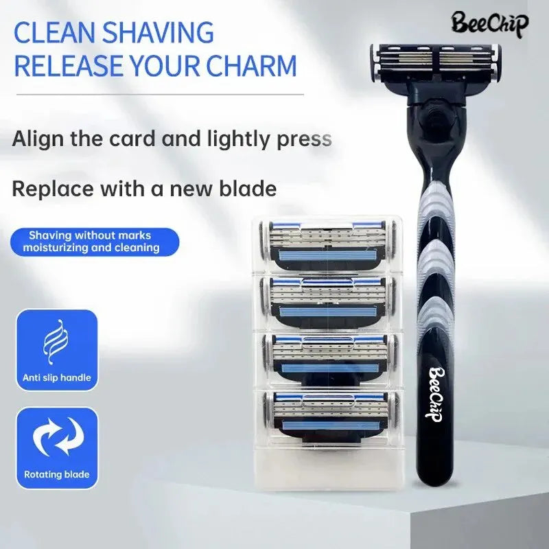 8 Pieces Manual Stainless Steel Razor - Three Layer Blade With Knife Holder