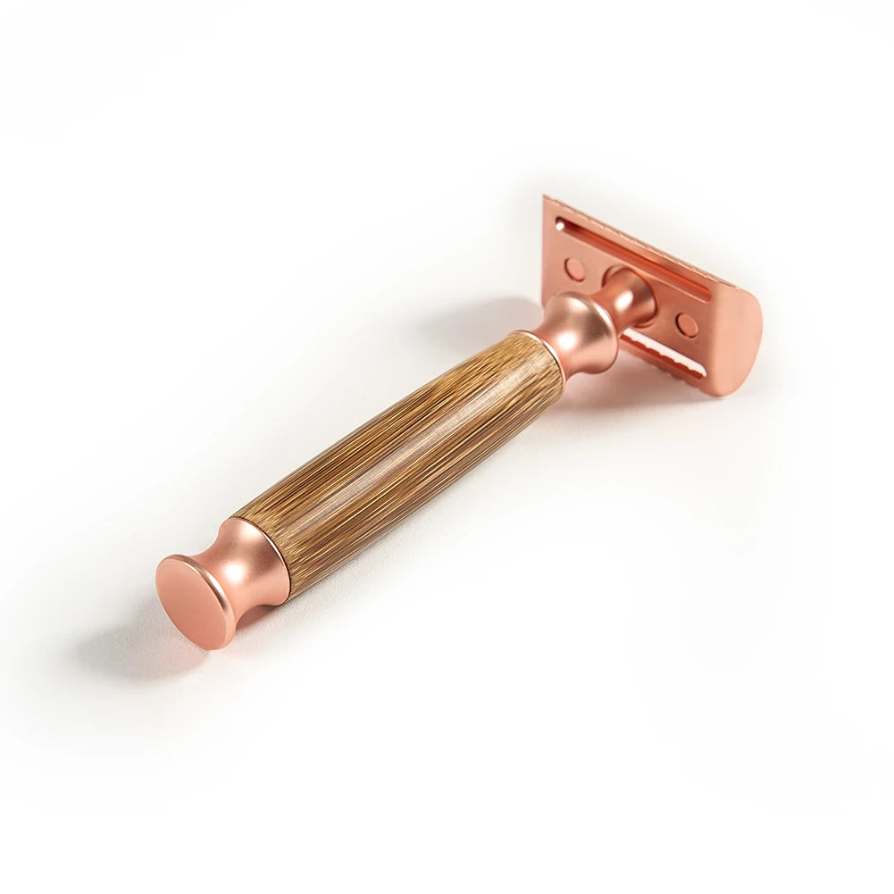 Premium Double-Edge Rose Gold with Bamboo Handle Safety Razor