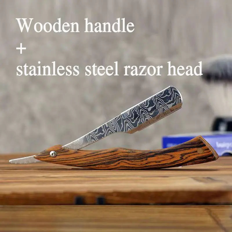 Tan Wood Handle Flip Straight Razor