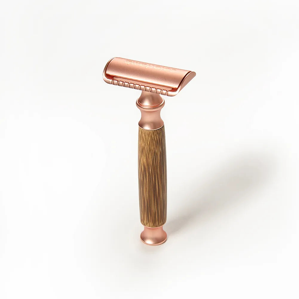 Premium Double-Edge Rose Gold with Bamboo Handle Safety Razor