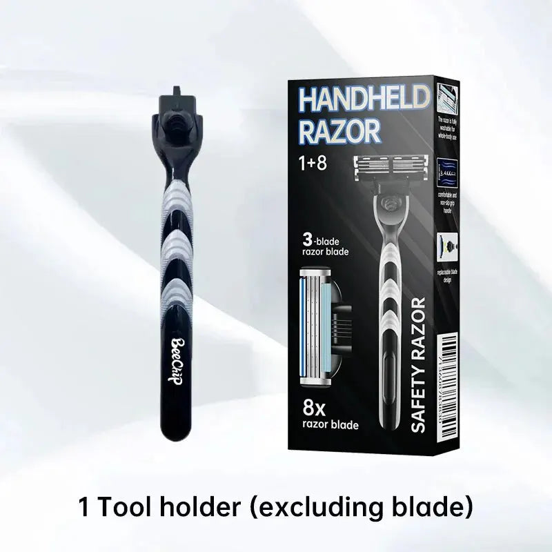 8 Pieces Manual Stainless Steel Razor - Three Layer Blade With Knife Holder